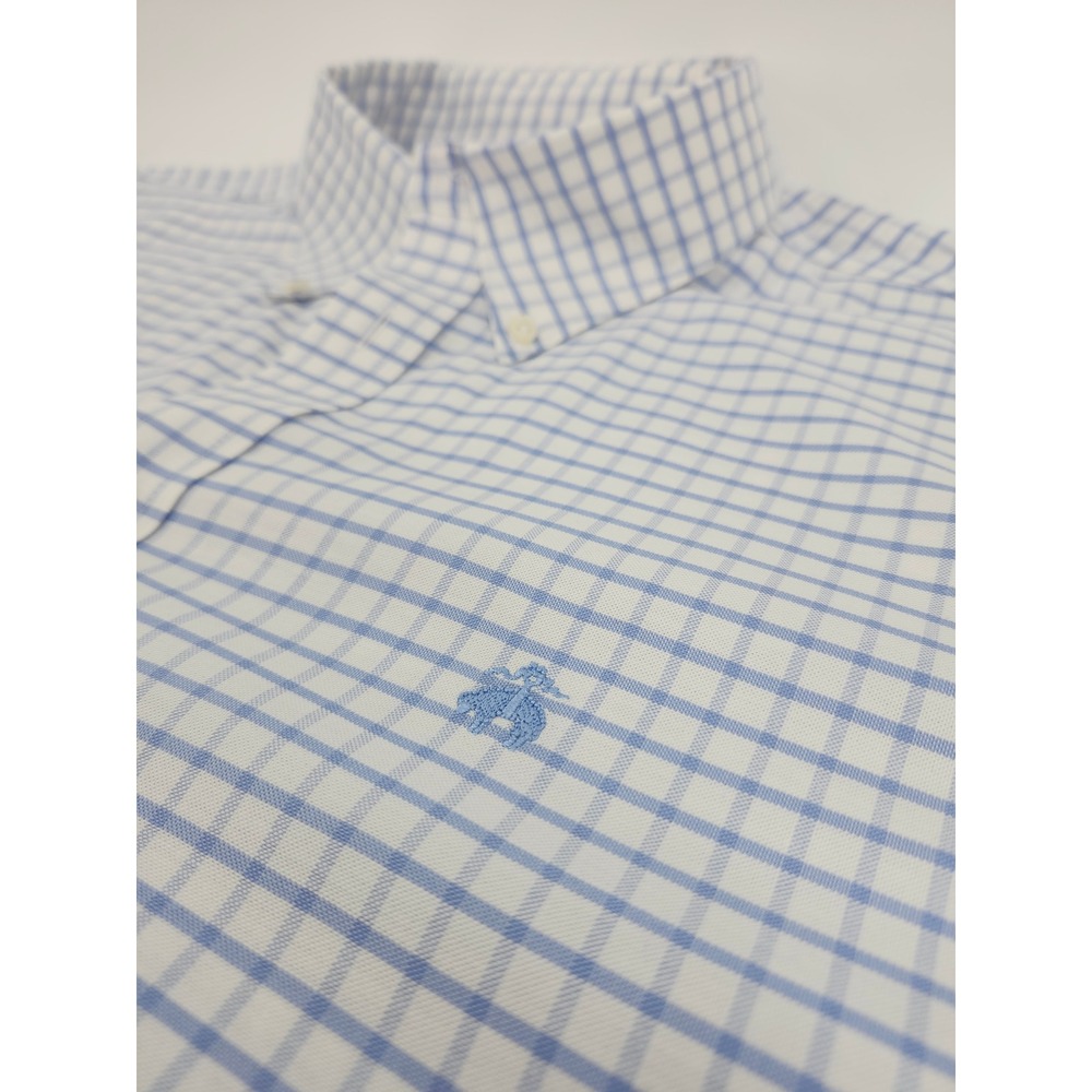 Brooks Brothers XXL Regular Non-Iron Stretch Shirt Blue White Check Tattersall